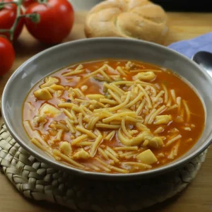 fideos con bacalao y langostinos
